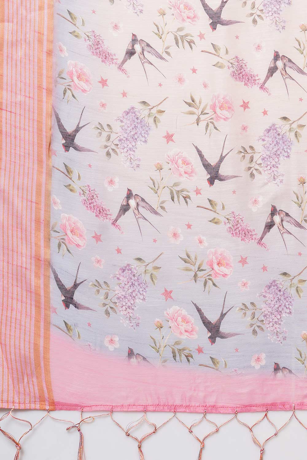 Buy Peach Floral Printed Linen Blend One Minute Saree Online - Zoom In