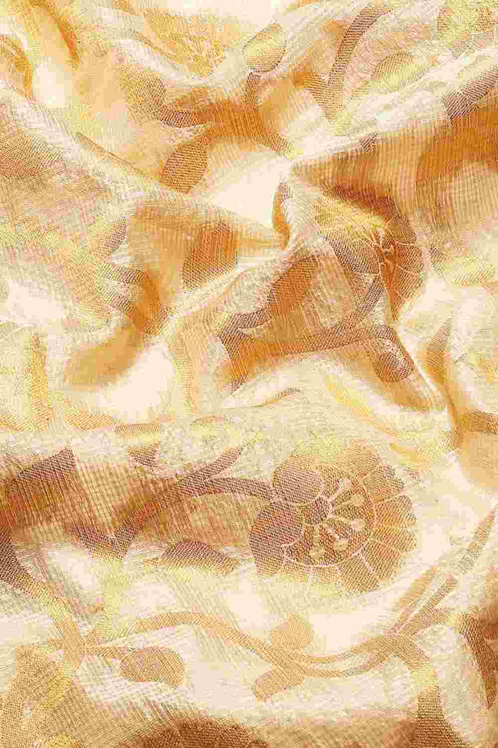 Buy Beige Tusser Art Silk Floral Printed Banarasi Saree Online - Side 