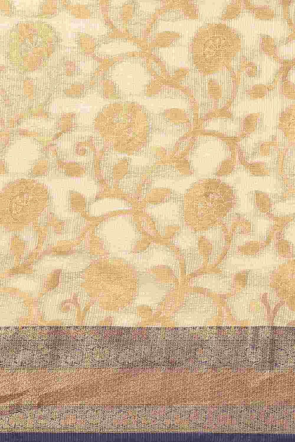 Buy Beige Tusser Art Silk Floral Printed Banarasi Saree Online - Back 