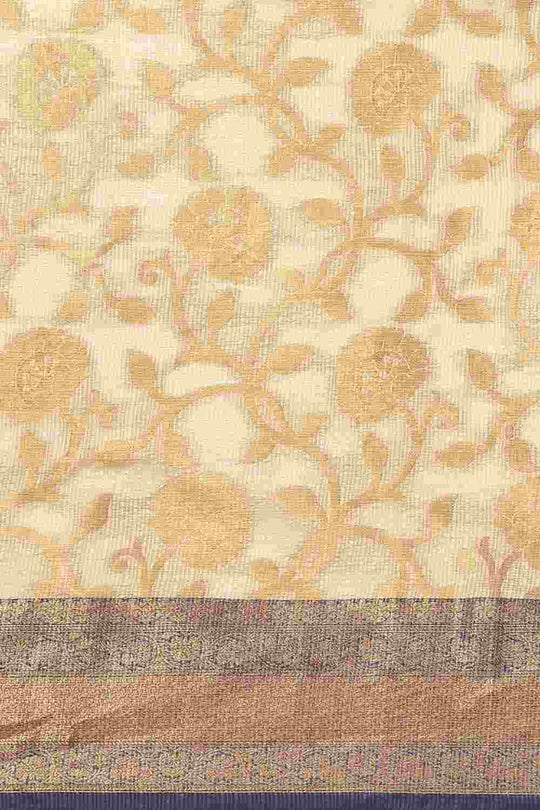 Buy Beige Tusser Art Silk Floral Printed Banarasi Saree Online - Back 