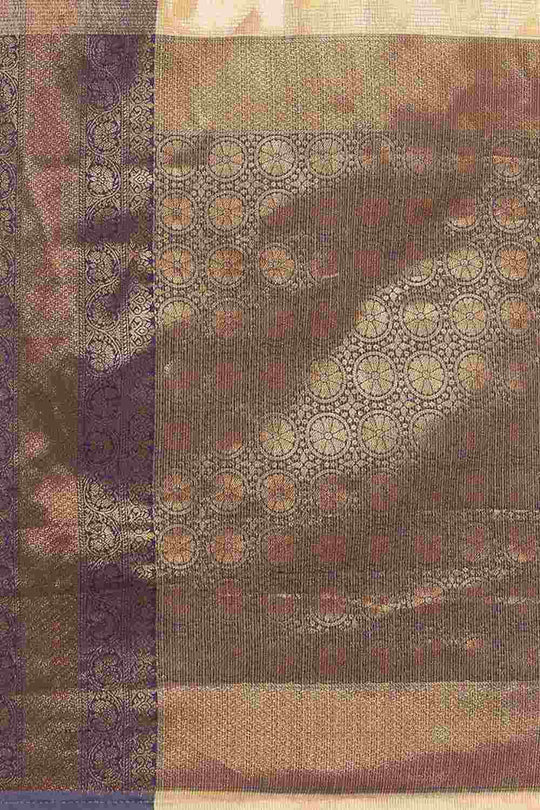 Buy Beige Tusser Art Silk Floral Printed Banarasi Saree Online - Zoom In 