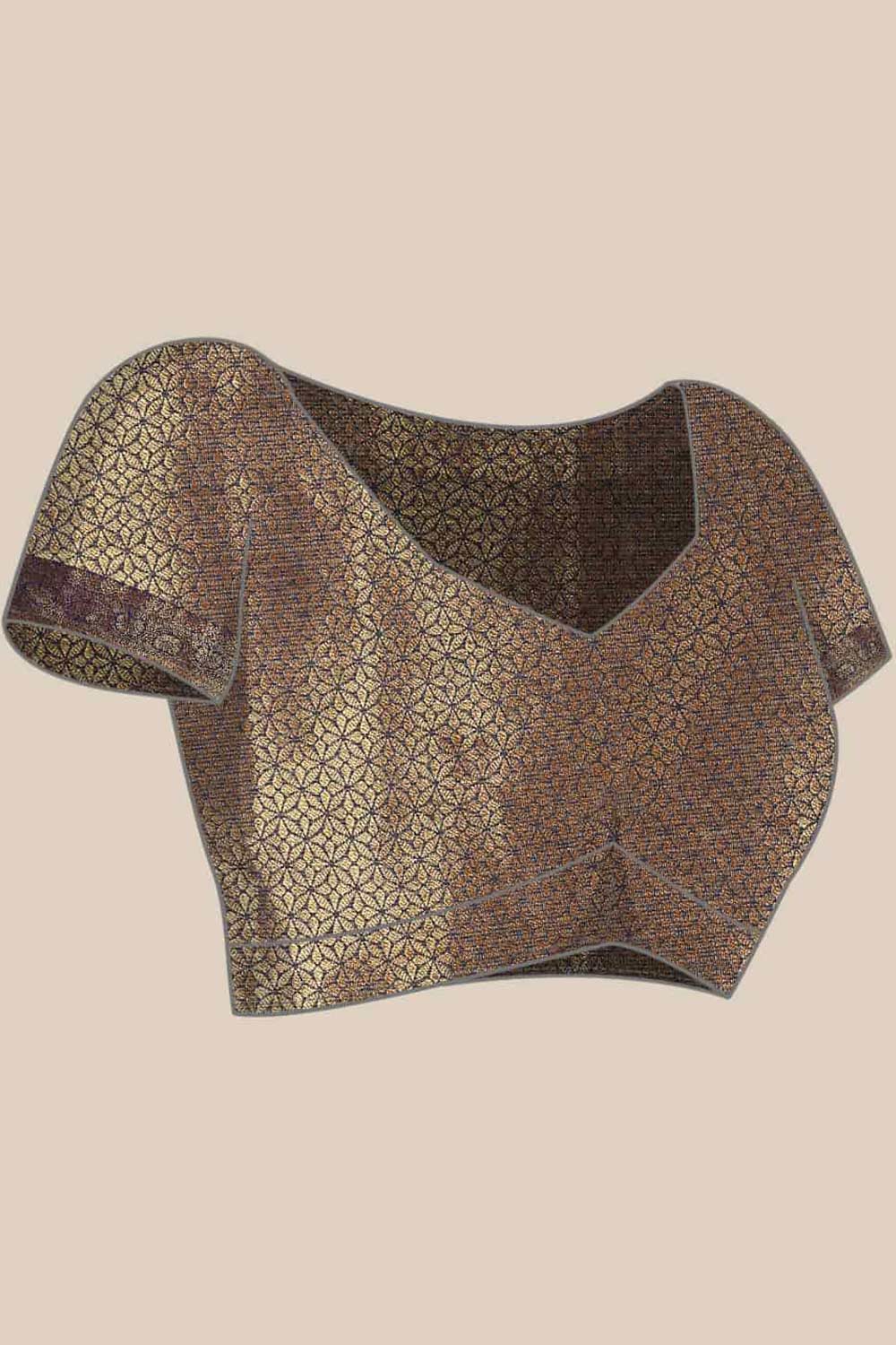 Buy Beige Tusser Art Silk Floral Printed Banarasi Saree Online - Side 