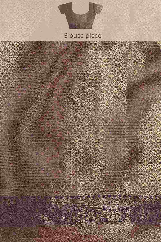 Buy Beige Tusser Art Silk Floral Printed Banarasi Saree Online - Side1 