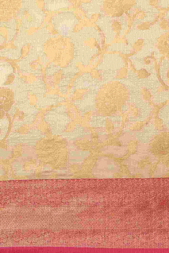 Buy Beige Tusser Art Silk Floral Printed Banarasi Saree Online - Zoom In 