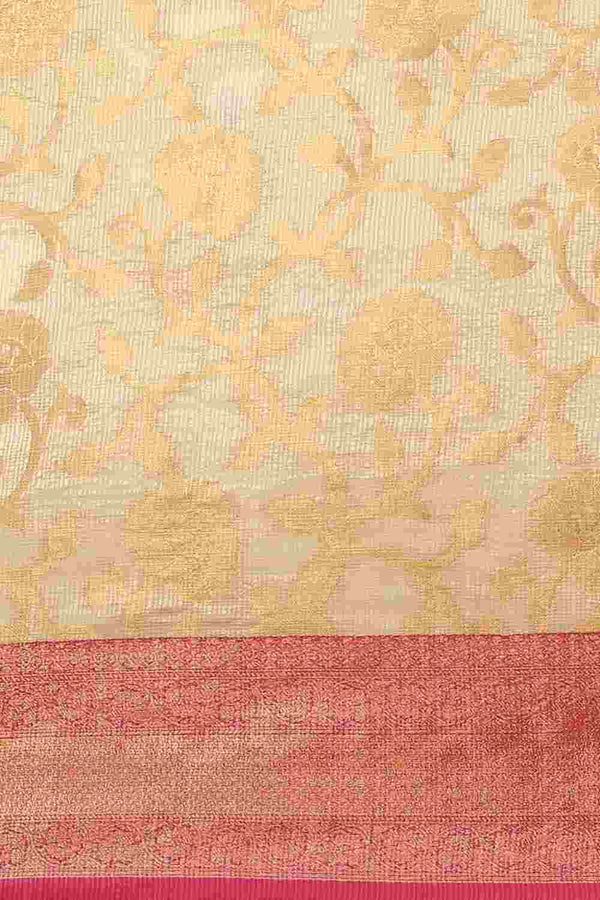 Buy Beige Tusser Art Silk Floral Printed Banarasi Saree Online - Zoom In 