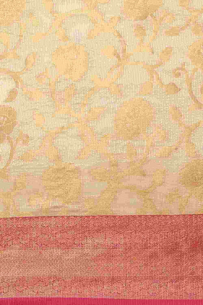 Buy Beige Tusser Art Silk Floral Printed Banarasi Saree Online - Zoom In 