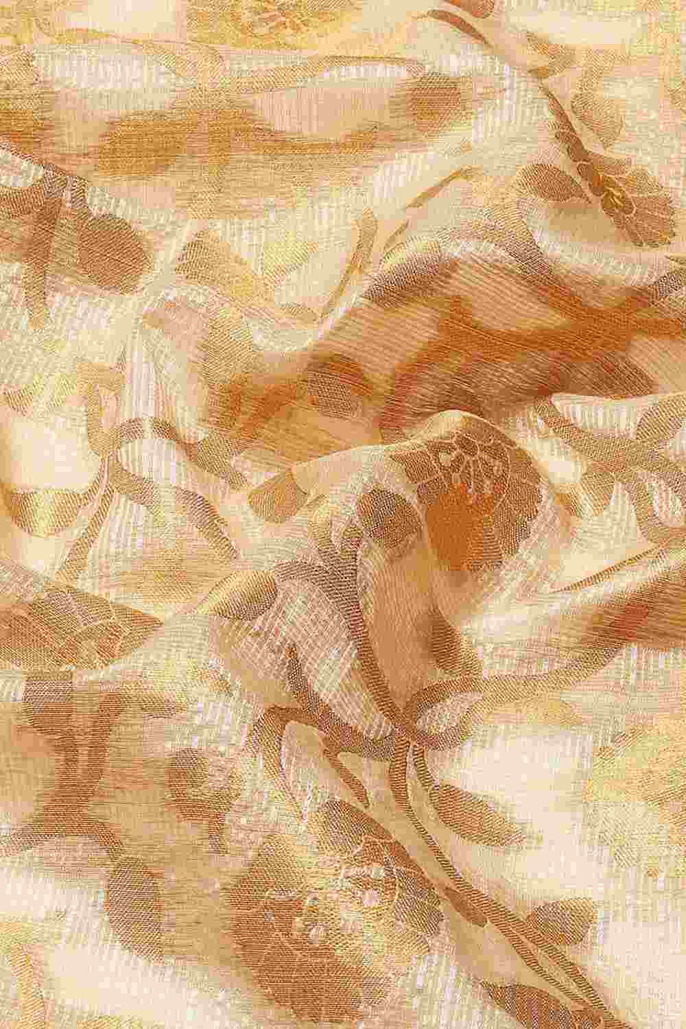 Buy Beige Tusser Art Silk Floral Printed Banarasi Saree Online - Side 