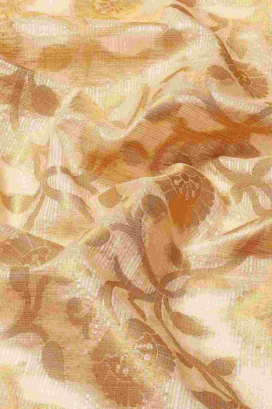 Buy Beige Tusser Art Silk Floral Printed Banarasi Saree Online - Side 