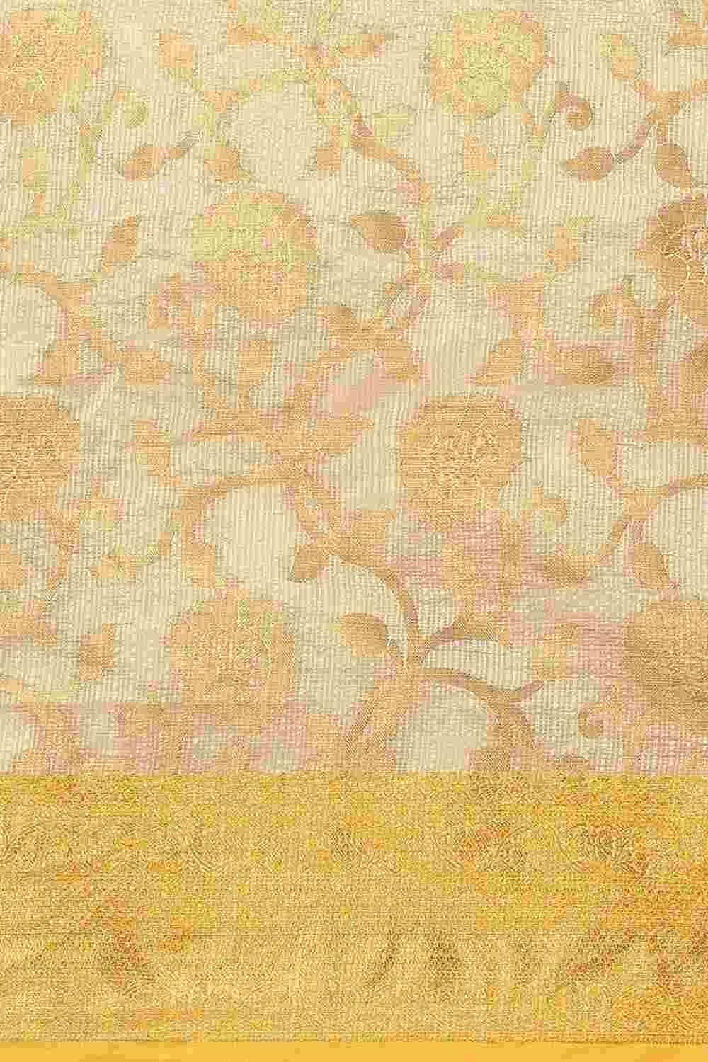 Buy Beige Tusser Art Silk Floral Printed Banarasi Saree Online - Zoom In 