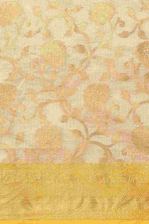 Buy Beige Tusser Art Silk Floral Printed Banarasi Saree Online - Zoom In 