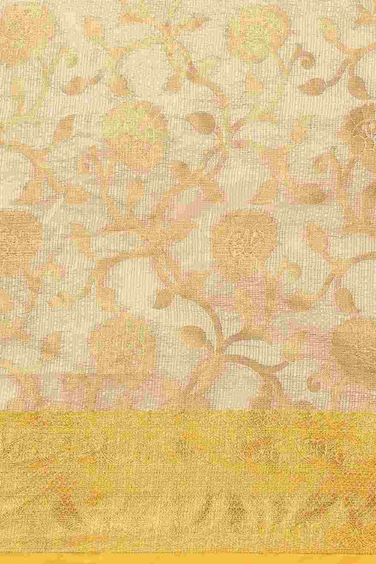 Buy Beige Tusser Art Silk Floral Printed Banarasi Saree Online - Zoom In 