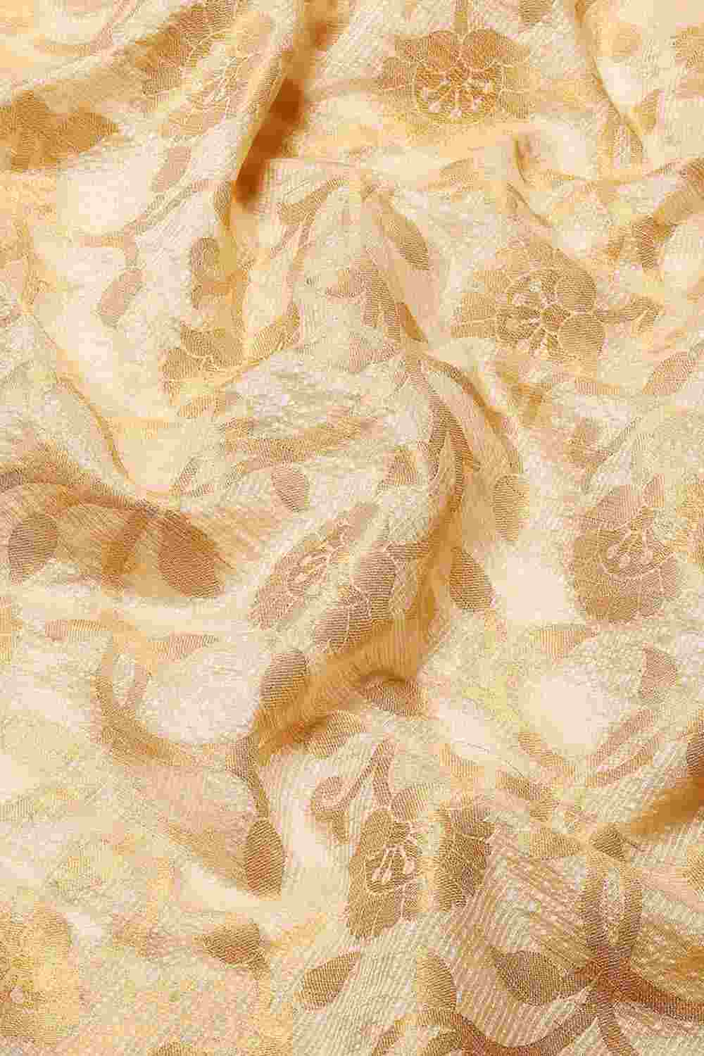 Buy Beige Tusser Art Silk Floral Printed Banarasi Saree Online - Side 