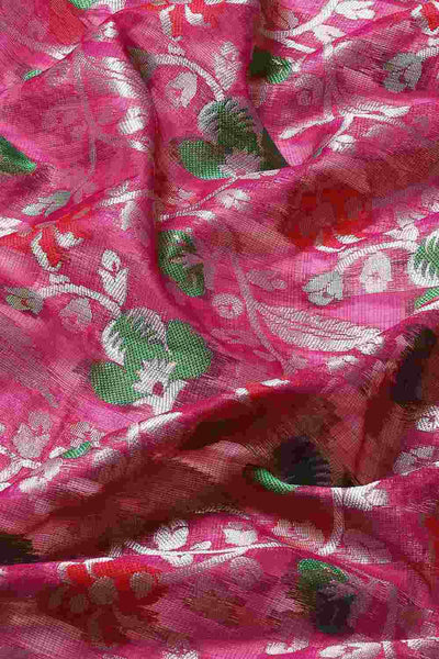 Buy Pink Art Silk Floral Printed Banarasi Saree Online - Side 