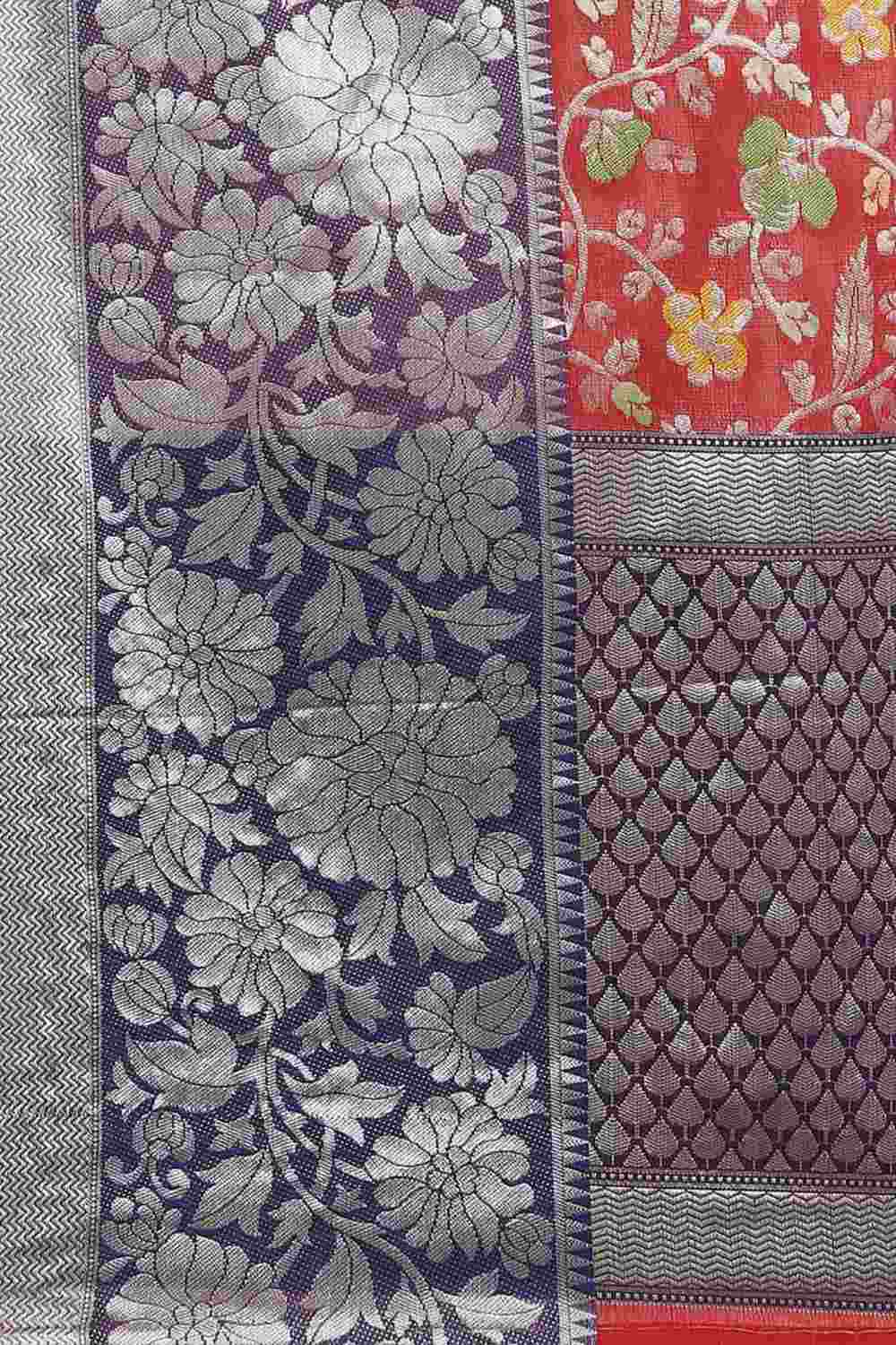 Buy Red Art Silk Floral Printed Banarasi Saree Online - Zoom Out 