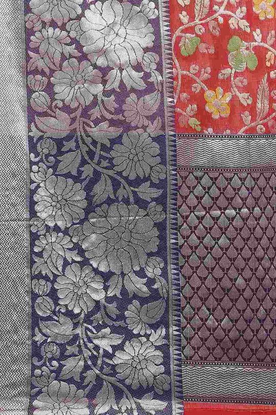 Buy Red Art Silk Floral Printed Banarasi Saree Online - Zoom Out 