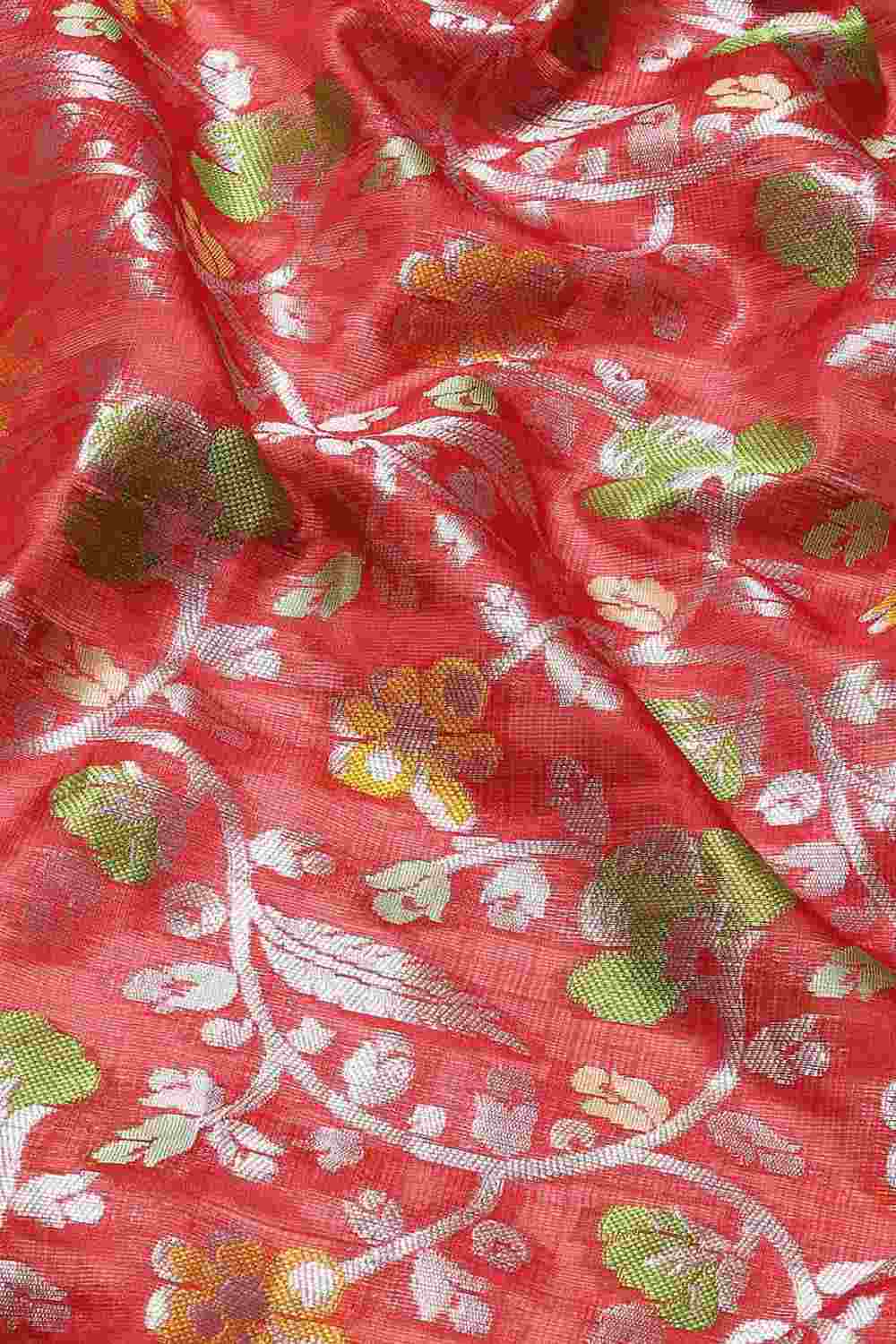 Buy Red Art Silk Floral Printed Banarasi Saree Online - Side 