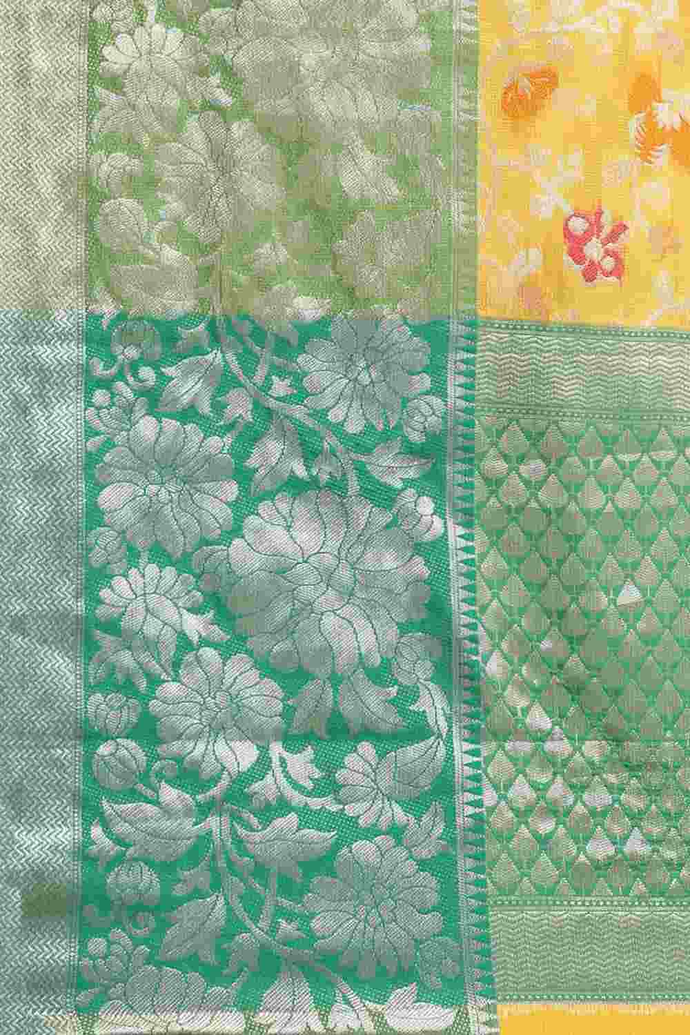 Buy Yellow Art Silk Floral Printed Banarasi Saree Online - Zoom Out 