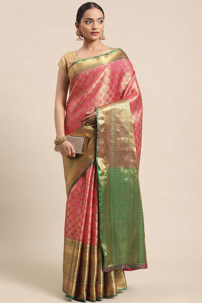 Buy Pink Art Silk floral woven One Minute Saree Online 