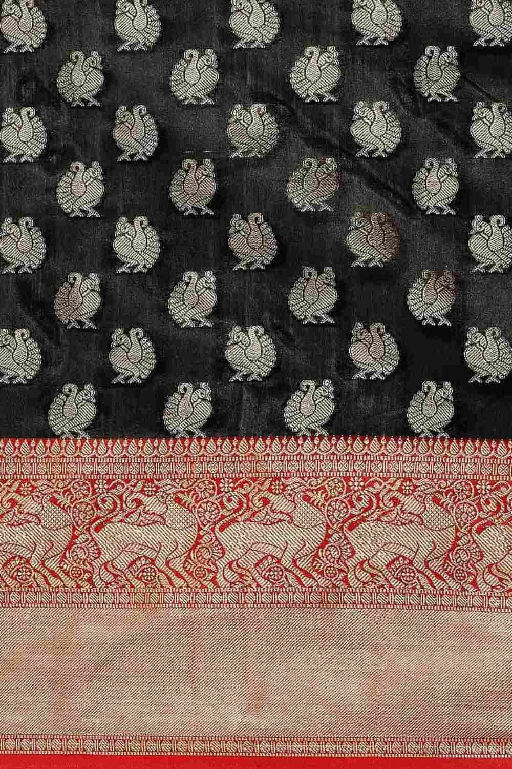 Buy Black Art Silk Animal Printed Banarasi Saree Online - Side 