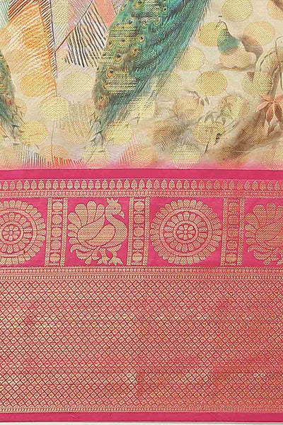 Buy Beige Soft Art Silk Floral Printed Banarasi Saree Online - Zoom In 