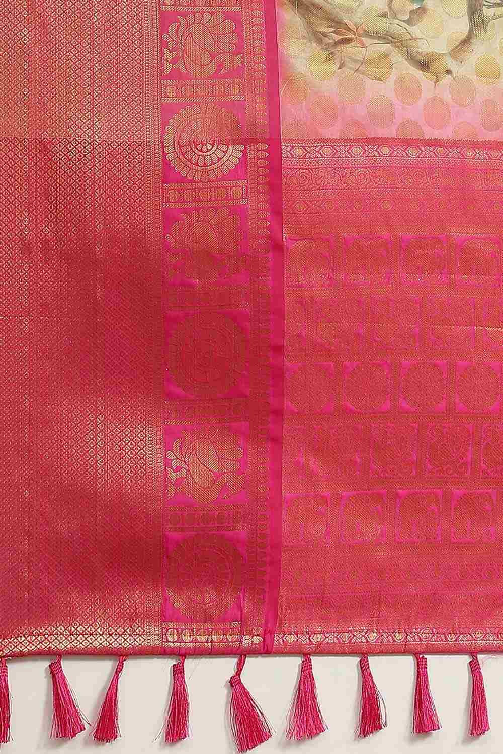 Buy Beige Soft Art Silk Floral Printed Banarasi Saree Online - Zoom Out 