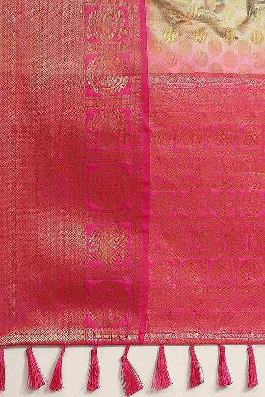 Buy Beige Soft Art Silk Floral Printed Banarasi Saree Online - Zoom Out 