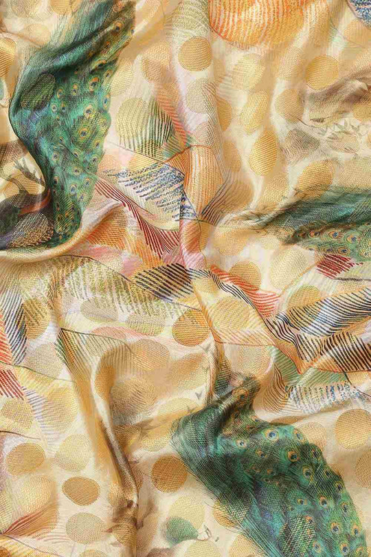 Buy Beige Soft Art Silk Floral Printed Banarasi Saree Online - Side 