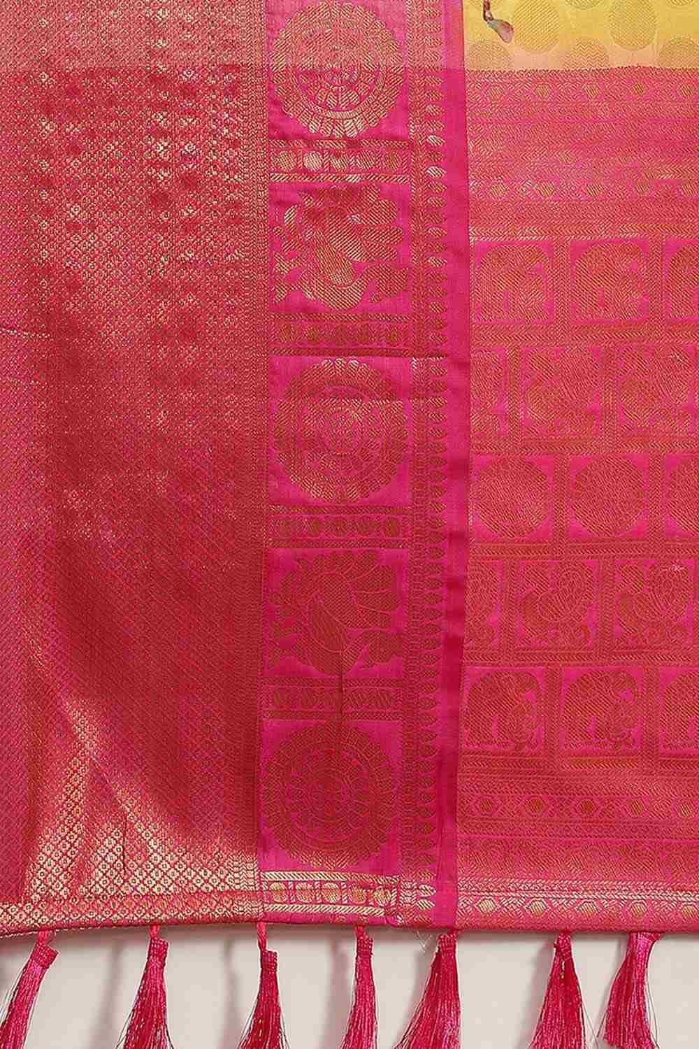 Buy Yellow Soft Art Silk Floral Printed Banarasi Saree Online - Zoom In 