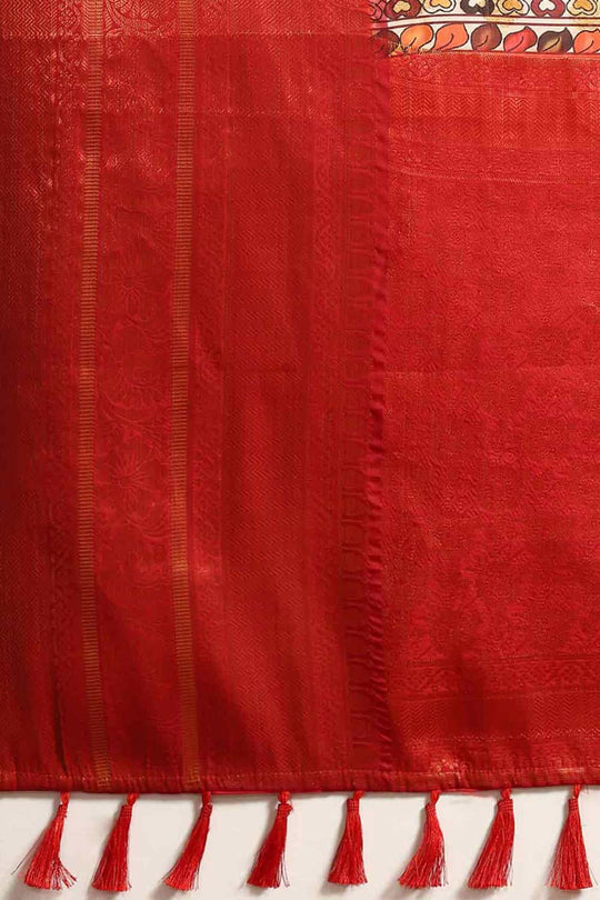 Buy Beige Soft Art Silk Kalamkari Printed Saree Online - Zoom In 