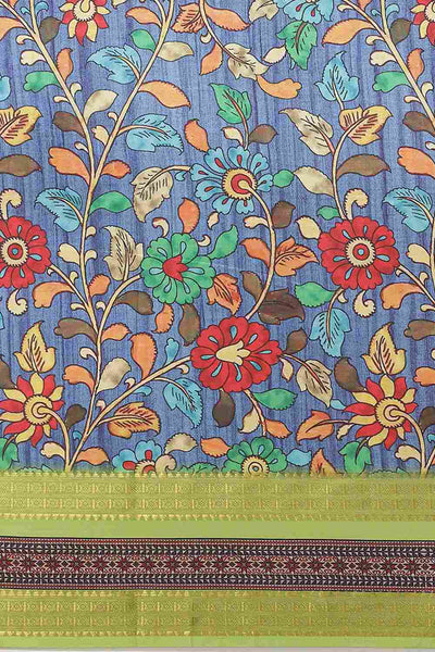 Buy Navy Blue Soft Art Silk Floral Printed Banarasi Saree Online - Back 