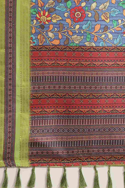 Buy Navy Blue Soft Art Silk Floral Printed Banarasi Saree Online - Zoom In 