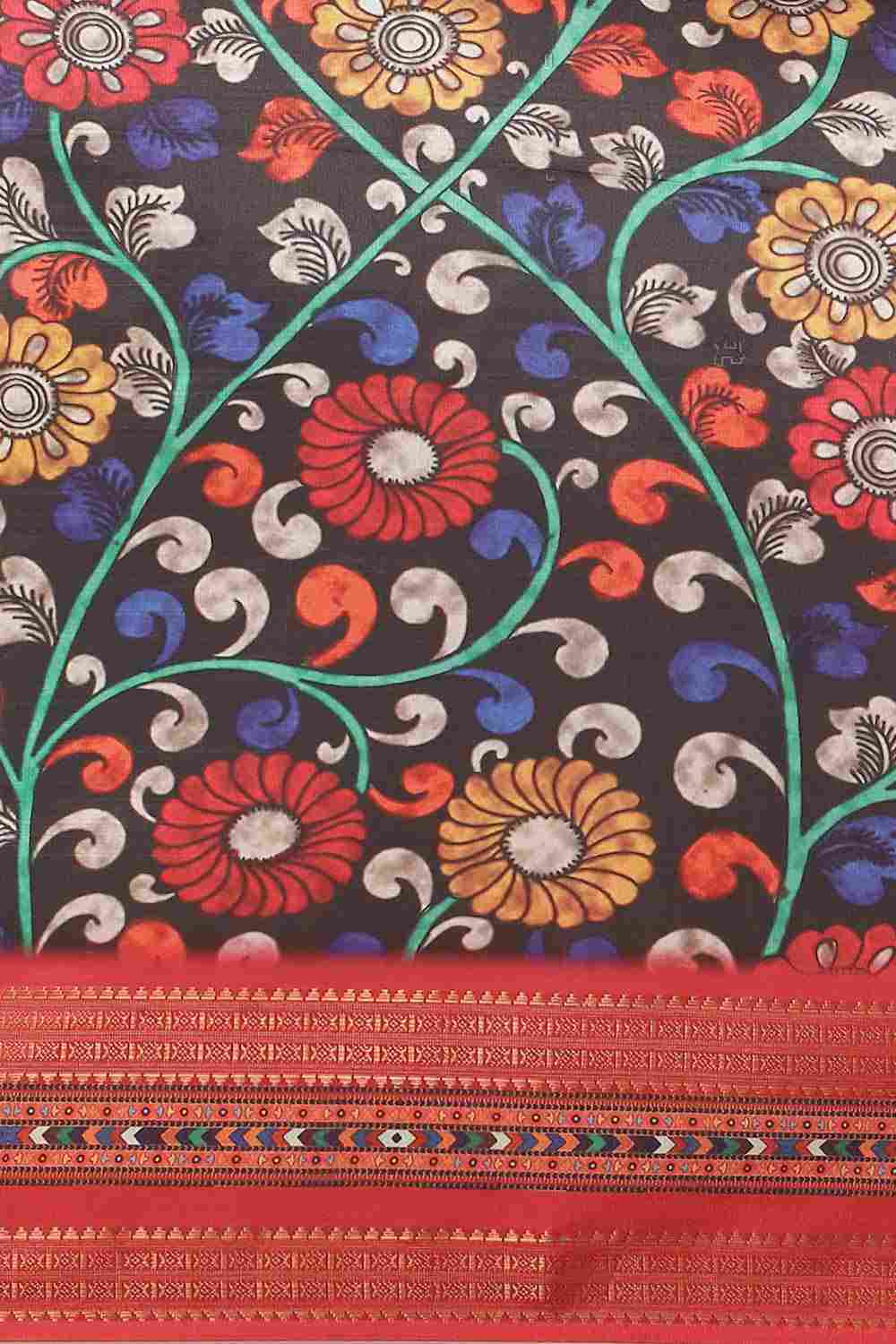 Buy Black Soft Art Silk Floral Printed Banarasi Saree Online - Zoom In 