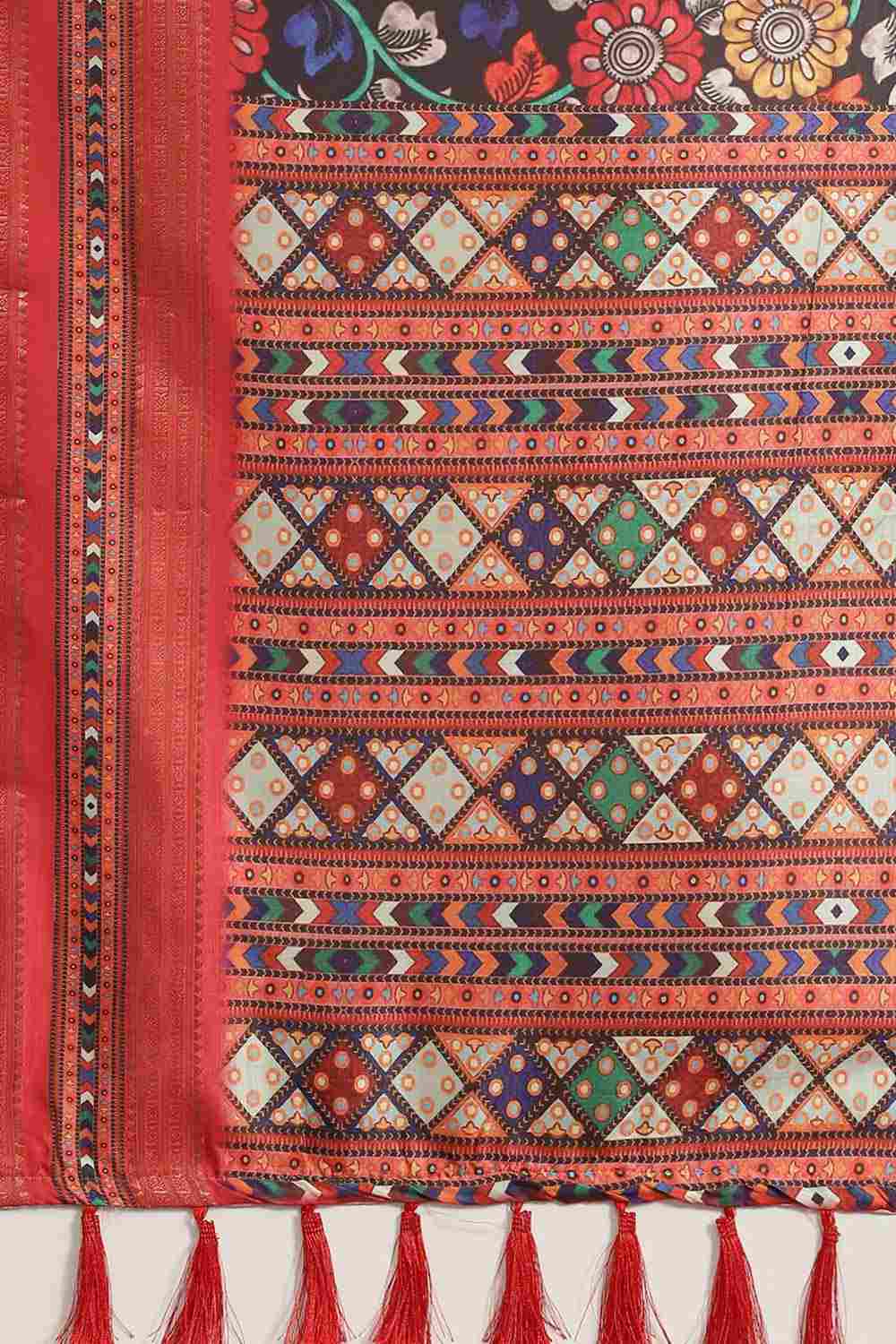 Buy Black Soft Art Silk Floral Printed Banarasi Saree Online - Zoom Out 