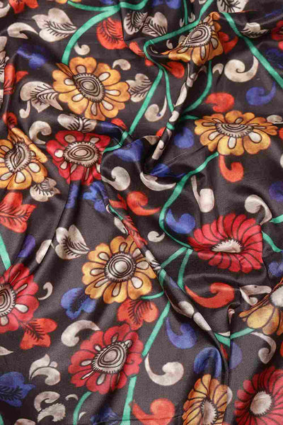 Buy Black Soft Art Silk Floral Printed Banarasi Saree Online - Side 