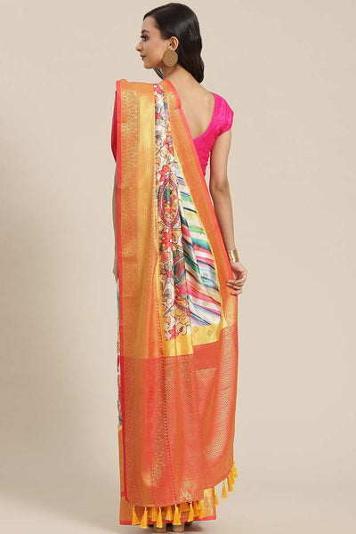 Buy Beige Soft Art Silk Floral Printed Banarasi Saree Online - Back 