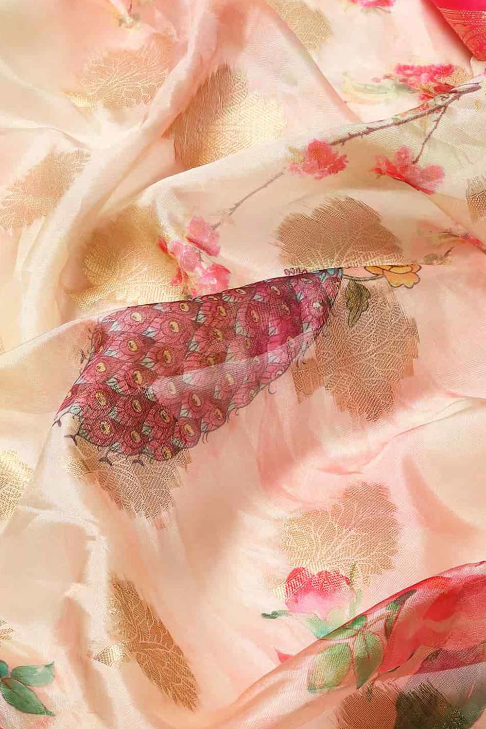Buy Pink Soft Art Silk Floral Printed Banarasi Saree Online - Side 