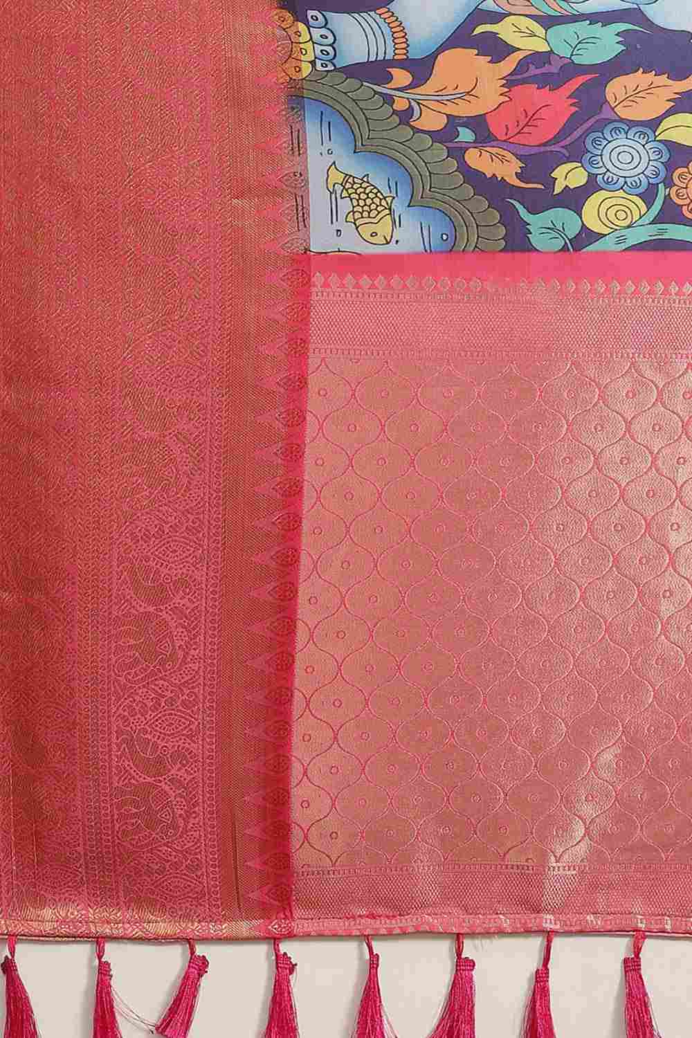 Buy Navy Blue Soft Art Silk Floral Printed Banarasi Saree Online - Zoom In 