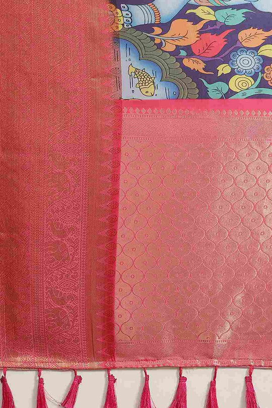 Buy Navy Blue Soft Art Silk Floral Printed Banarasi Saree Online - Zoom In 