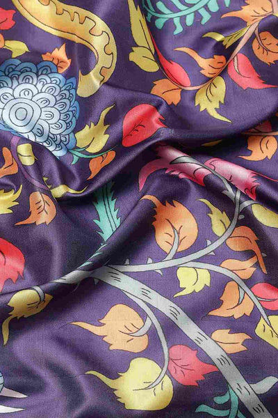Buy Navy Blue Soft Art Silk Floral Printed Banarasi Saree Online - Zoom Out 
