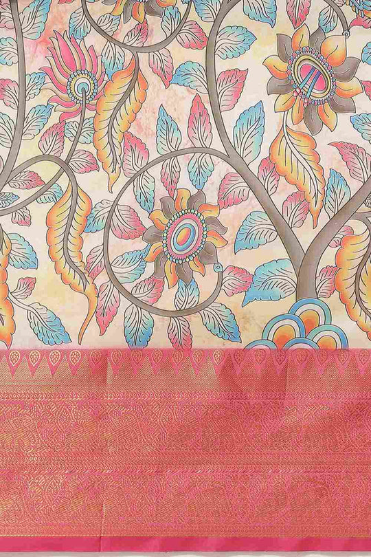 Buy Beige Soft Art Silk Floral Printed Banarasi Saree Online - Zoom In 