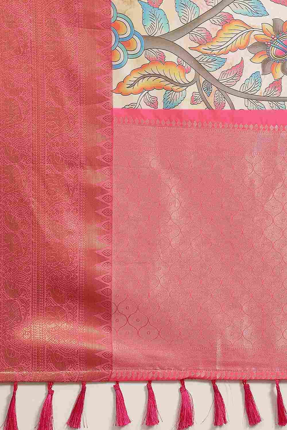 Buy Beige Soft Art Silk Floral Printed Banarasi Saree Online - Zoom Out 