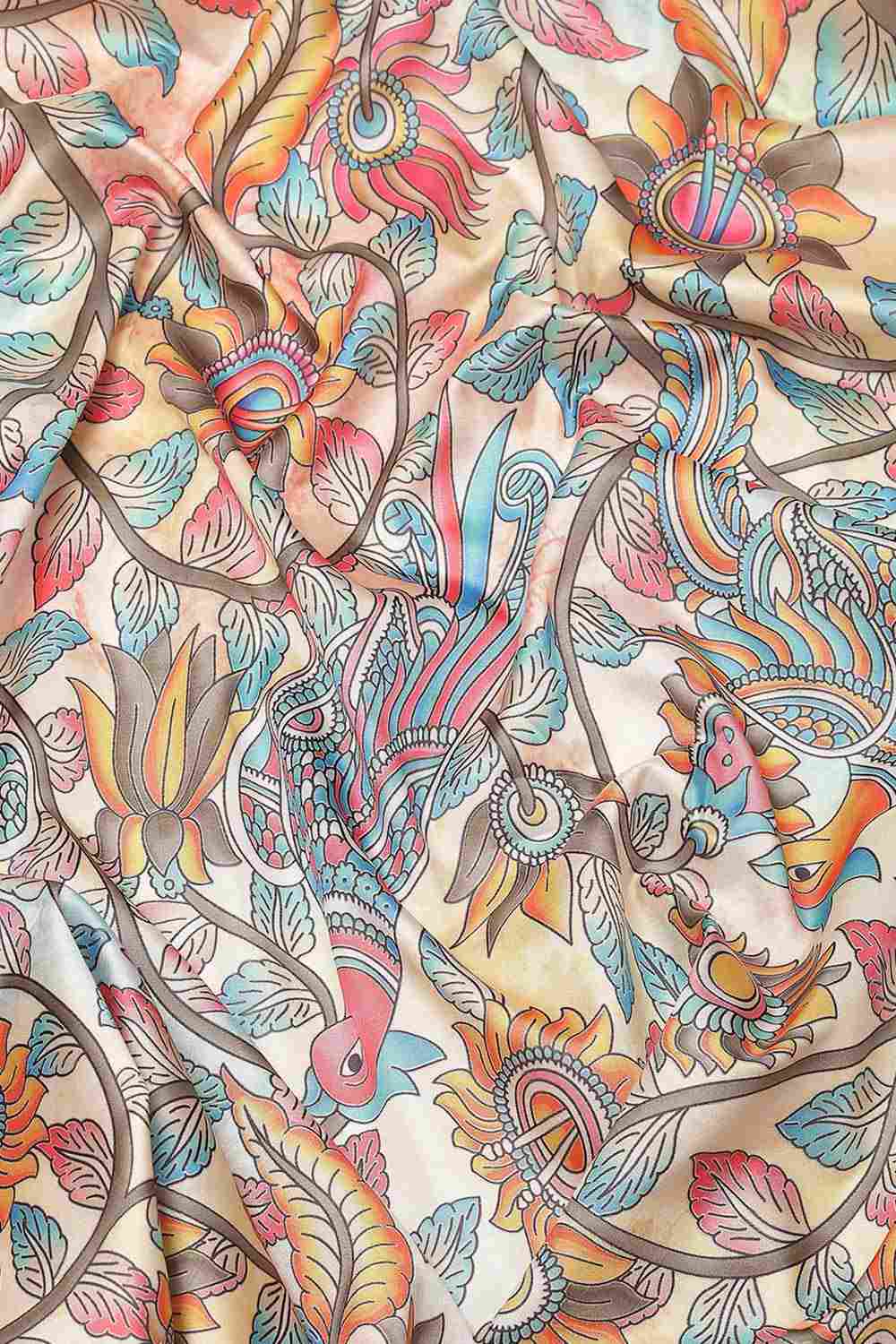 Buy Beige Soft Art Silk Floral Printed Banarasi Saree Online - Side 