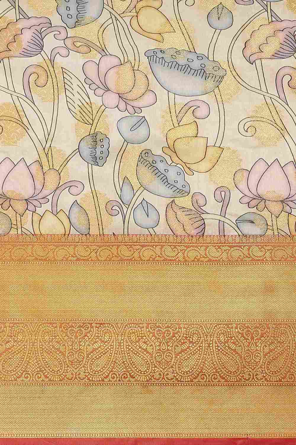 Buy Beige Soft Art Silk Floral Printed Banarasi Saree Online - Zoom In 
