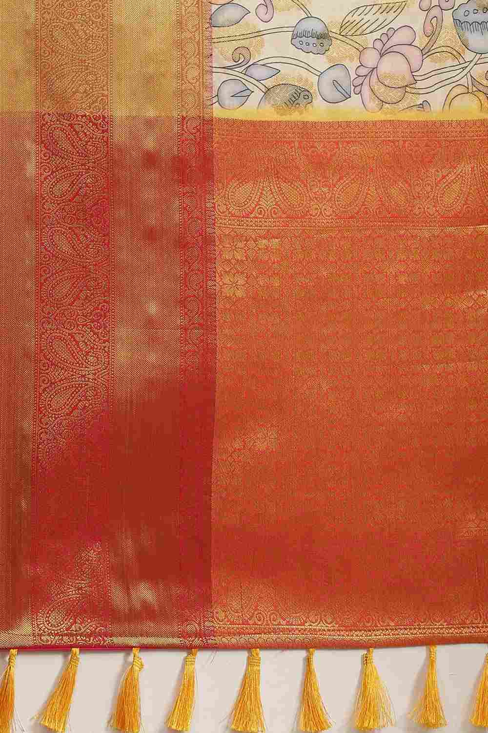 Buy Beige Soft Art Silk Floral Printed Banarasi Saree Online - Zoom Out 