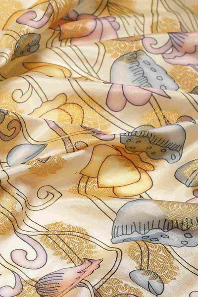 Buy Beige Soft Art Silk Floral Printed Banarasi Saree Online - Side 