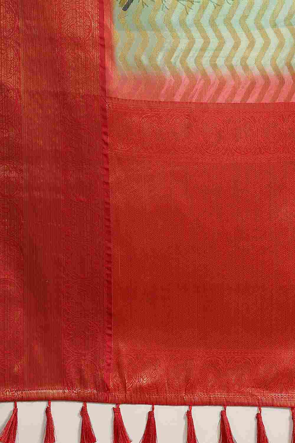 Buy Green Soft Art Silk Floral Printed Banarasi Saree Online - Zoom In 