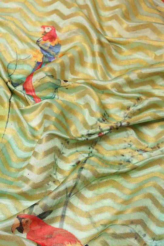 Buy Green Soft Art Silk Floral Printed Banarasi Saree Online - Zoom Out 