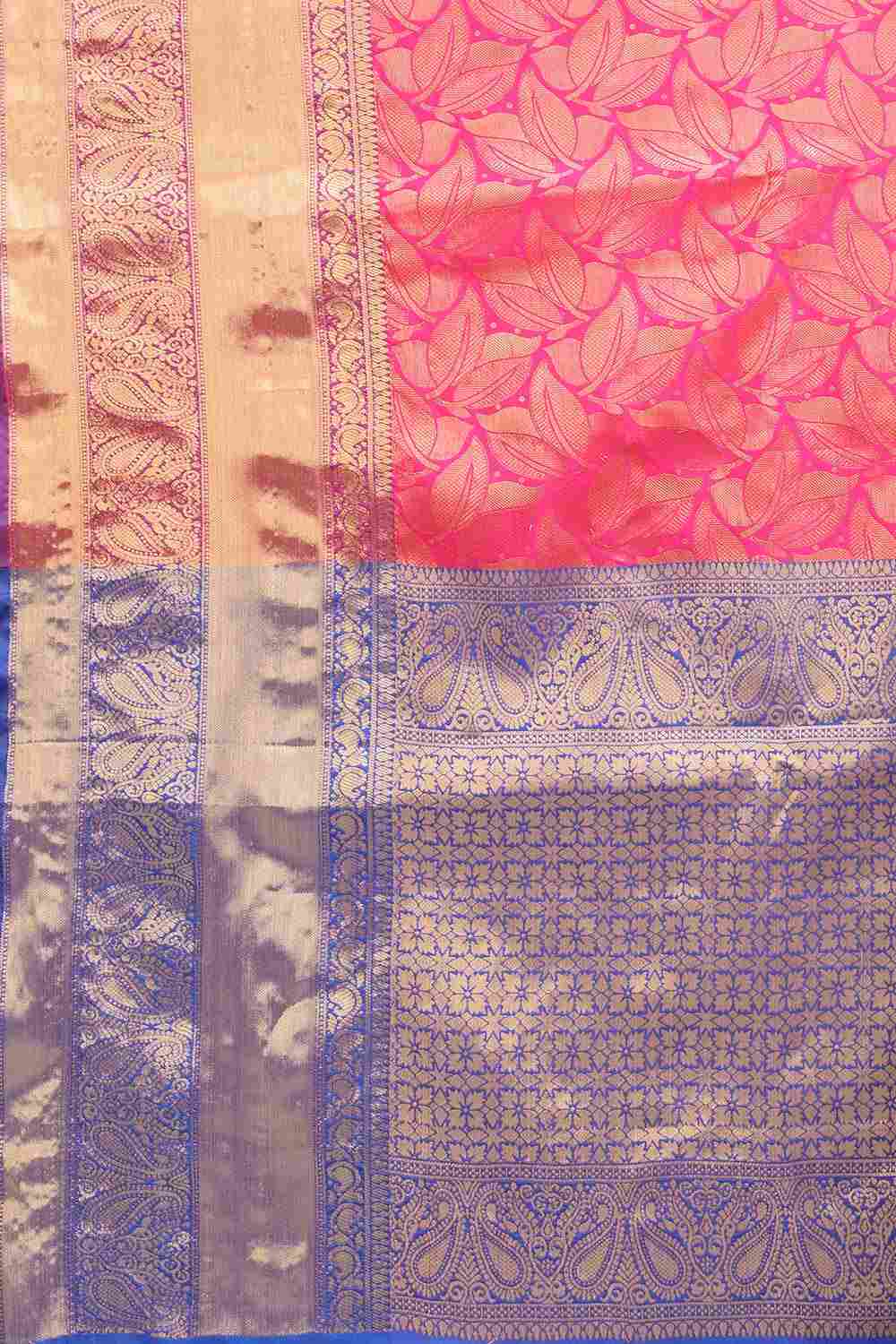 Buy Pink Art Silk Leaf Printed Banarasi Saree Online - Side 