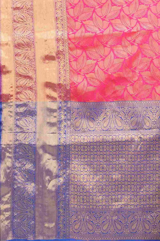 Buy Pink Art Silk Leaf Printed Banarasi Saree Online - Side 