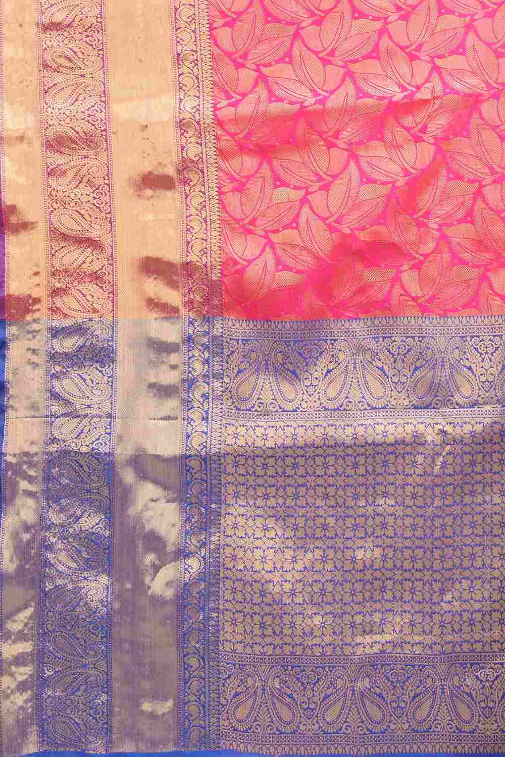 Buy Pink Art Silk Leaf Printed Banarasi Saree Online - Side 